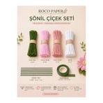roco paper Şönil Çiçek Yapım Seti-100lü, Şönil Tel, Çiçek Teli ve Bant Kiti (Beyaz, Pembe, Pudra, Haki Yeşil)