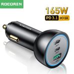Rocoren 165W 3 Portlu PD3.1 2*Type-C ve USB-A Araç içi Hızlı Şarj Cihazı + 1 Metre 240W Kablo