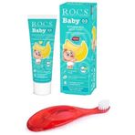 Rocs Baby 0-3 Yaş Muz Püresi Tadında Diş Macunu 45 gr + Diş Fırçası Seti Kırmızı