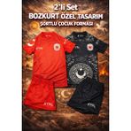 Rodak Spor 2'li Set Türkiye Bozkurt Desenli Şortlu Çocuk Forması Kırmızı-Siyah - 6 - 7 Yaş - Kırmızı - Siyah