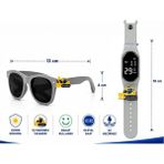 Rodium Çocuk Kol Saati LED Saat ve Gözlük Seti Gri Dozer Emojili