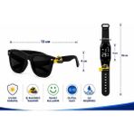 Rodium Çocuk Kol Saati LED Saat ve Gözlük Seti Siyah Dozer Emojili