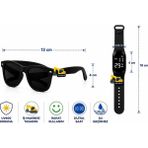 Rodium Çocuk Kol Saati LED Saat ve Gözlük Seti Siyah Kepçe Emojili