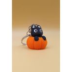 Rodopiva Örgü Desenli Balkabağı Kara Kedi Anahtarlık (Plastik) - Çok Renkli - 3cm x 3cm