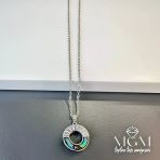 Rodyum Zirkon-Sedef Taşlı Zincir Çelik Uç Kısmı Pirinç Kolyeler 40 + 5 Cm Uzatma Payı - Kl0101