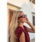 Roger Bacon Retro Kırmızı Oval Kadın Güneş Gözlük UV400 Koruma - Koyu Kırmızı