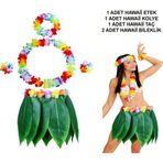 Roisya Yetişkin Hawaii Kostüm Seti - Yaprak Etek Hawaii Set - 5 Parça