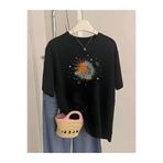 Rokeby Kadın Ay Yıldız Baskılı Bisiklet Yaka Pamuk Oversize Yuvarlak Yakalı T-shirt