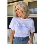 Rokeby Kadın Beyaz Oversize Tişört – %100 Pamuk Penye – Baby Baskılı – Rahat Kalıp Yazlık Basic T-shirt