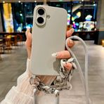 Rokmym Cep telefonu zinciri, iPhone 16 ile uyumlu, 3'ü 1 arada naylon omuz askısı, yumuşak silikon cep telefonu kılıfı, şık mermer bant kordonlu, asmak için, koruyucu kılıf, iPhone 16 için, gri