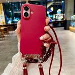 Rokmym Cep telefonu zinciri, iPhone 16 ile uyumlu, 3'ü 1 arada naylon omuz askısı, yumuşak silikon cep telefonu kılıfı, şık mermer bant kordonlu, asmak için, koruyucu kılıf, iPhone 16 için, şarap