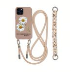Rokmym Cep telefonu zinciri kılıf iPhone 13 ile uyumlu kolye kılıfı papatya tasarımlı cep telefonu kılıfı iPhone 13 için asmak için silikon koruyucu kılıf bant kapaklı iPhone 13 için, süt çayı rengi