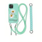 Rokmym Cep telefonu zinciri kılıf iPhone 14 ile uyumlu kolye kılıfı papatya tasarımlı cep telefonu kılıfı iPhone 14 için asmak için silikon koruyucu kılıf bant kapaklı iPhone 14 için, açık cam göbeği