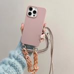 Rokmym iPhone 12 için kolye kılıfı, kordonlu, yumuşak silikon jel TPU darbeye dayanıklı kılıf, bileklik, ayarlanabilir kordonlu kılıf boyun çevresi zincir kordon, kılıf iPhone 12 için, koyu pembe