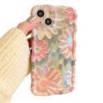 Rokmym iPhone 13 Pro Max için kılıf, sevimli renkli, vintage, yağlı boya, çiçek desenli, cep telefonu kılıfı, parlak, kıvırcık dalgalı çerçeve, yumuşak TPU darbeye dayanıklı koruyucu kılıf, iPhone 13