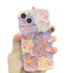 Rokmym iPhone 13 Vintage yağlı boya tablo çiçek kız cep telefonu kılıfı dalgalı çerçeve şekli yumuşak TPU koruyucu kılıf ultra ince darbeye dayanıklı Bumper Case Cover iPhone 13 için, açık mor çiçek