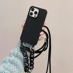 Rokmym iPhone 14 için kılıf, kordon kolye, cep telefonu kolyeleri, halat kılıf, bileklik, darbeye dayanıklı, yumuşak silikon TPU silikon tampon kılıf iPhone 14 için, siyah