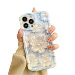 Rokmym iPhone 14 Pro ile uyumlu kılıf, vintage yağlı boya resim, çiçek cep telefonu kılıfı, dalgalar, çerçeve şekli, TPU yumuşak silikon koruyucu kılıf, ultra ince, çizilmez, darbeye dayanıklı, mavi