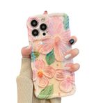 Rokmym iPhone 15 Pro ile uyumlu kılıf, vintage yağlı boya resim, çiçek cep telefonu kılıfı, dalgalı çerçeve şekli, TPU yumuşak silikon koruyucu kılıf, ultra ince, çizilmez, darbeye dayanıklı, pembe