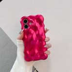 Rokmym iPhone 16 Plus ile uyumlu kılıf, sevimli, tek renkli, kıvırcık, parlak, 3D dalga şekli, yumuşak TPU cep telefonu kılıfı, silikon, darbeye dayanıklı, iPhone 16 Plus için, gül kırmızısı