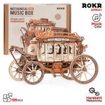 ROKR AMKA1 Müzik Kutusu Stage Coach Music Box DIY Mechanical 3D Wooden Puzzle Maket Model Seti 3D Model Kit Ahşap Maket