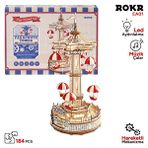 Rokr Ea01 Müzik Kutusu Parachute Tower Music Box DIY 3D Wooden Puzzle Maket Model Seti Detaylı Dekoratif Hobi Seti Ahşap Maket