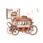ROKR Yetişkinler için 3D Ahşap Model Kitleri Mekanik Müzik Kutusu Posta Arabası Modeli Yapı Kitleri Ahşap Yapboz Çocuklar ve Yetişkinler için Doğum Günü Hediyeleri, Posta Arabası AMKA1