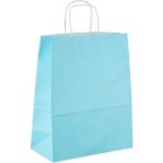 Roll-Up Büküm Saplı Kraft Kağıt Çanta Karton Hediyelik Poşet Torba - Açık Mavi -18X24 Cm. - 25 Adetlik Paket