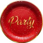 Roll-Up Doğum Günü Işıltılı Kırmızı Party Yazılı Karton Tabak - 22 Cm. - 8 Adetlik 1 Paket
