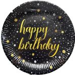 Roll-Up Doğum Günü Işıltılı Siyah Happy Bithday Yazılı Karton Tabak - 22 Cm. - 8 Adetlik 1 Paket