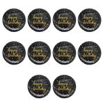 Roll-Up Doğum Günü Işıltılı Siyah Happy Bithday Yazılı Karton Tabak - 22 Cm. - 8 Adetlik 10 Paket