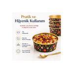Roll-Up Premium Çiçek Desenli Siyah Aşure Kasesi 6'lı | Yuvarlak Muhallebi Sütlaç Puding Servis Kasesi