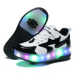 Roller&Skates Üniseks Çocuk LED Işıklı Kaykay Ayakkabısı, Basmalı Düğmeli, Ayarlanabilir Paten, Inline Paten, Dış Mekan Sporları, Fitness Ayakkabısı, Jimnastik, Koşu Spor Ayakkabısı, Erkek ve Kız Çocukları için,