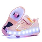 Roller&Skates Üniseks çocuk LED ışıklı USB şarj edilebilir kaykay ayakkabısı, çift tekerlekli, basma düğmesi, ayarlanabilir paten, açık hava sporları, fitness ayakkabısı, jimnastik koşu ayakkabısı, erkek ve kız