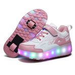 Roller&Skates Üniseks Erkek Kız Çocuğu, Renkli LED Aydınlatma, USB ile Şarj Edilebilir, Tek Çift Tekerlekli Antrenör Pateni, Arka Tekerlek Çekilebilir, Ön Tekerlek, Çıkarılabilir Spor Ayakkabısı, Pembe 9528 çift