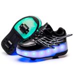 Roller&Skates Üniseks Erkek Kız Çocuğu, Renkli LED Aydınlatma, USB ile Şarj Edilebilir, Tek Çift Tekerlekli Antrenör Pateni, Arka Tekerlek Çekilebilir, Ön Tekerlek, Çıkarılabilir Spor Ayakkabısı, Siyah 9527 çift tekerlek, 28 EU
