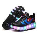 Roller&Skates Üniseks Erkek Kız Çocuğu, Renkli LED Aydınlatma, USB ile Şarj Edilebilir, Tek Çift Tekerlekli Antrenör Pateni, Arka Tekerlek Çekilebilir, Ön Tekerlek, Çıkarılabilir Spor Ayakkabısı, Siyah 9528 çift