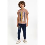 Rolypoly Erkek Çocuk Kahverengi Kısa Kol Pijama Takım - 9 - 10 Yaş
