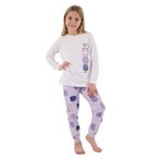 Rolypoly Kız Çocuk Pijama Takımı, Beyaz, Uzun Kol, Lastikli Paça, 6-7 Yaş