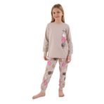 Rolypoly Kız Çocuk Pijama Takımı, Krem, Uzun Kol, Lastikli Paça, 5-6 Yaş