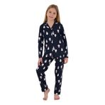 Rolypoly Kız Çocuk Pijama Takımı, Lacivert, Gömlek Yaka, Uzun Kol, 3-4 Yaş