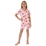 Rolypoly Kız Çocuk Pijama Takımı, Pembe, Ayı Desenli, Gömlek Yaka, Kısa Kol, 3-4 Yaş