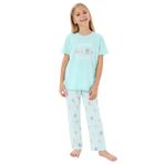 Rolypoly Kız Çocuk Pijama Takımı, Yeşil, Kısa Kollu, Bisiklet Yaka,%100 Pamuk