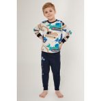 RolyPoly Tractor Beyaz Erkek Çocuk Uzun Kol Pijama Takım - Kum - Lacivert - 2 - 3 Yaş