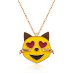 Rom Design 925 Ayar Kalp Gözlü Kedi Emoji Kadın Gümüş Kolye