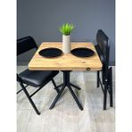 Roma Atlantik Çam Kare Mutfak Yemek Masası Balkon Metal Siyah Ayak 80 cm