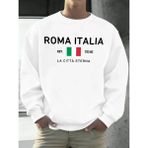 Roma Italia EST.753 Baskılı Kazak Erkekler Bisiklet Yaka Polar Giyim Gevşek Sonbahar Kazaklar - Beyaz - 3XL