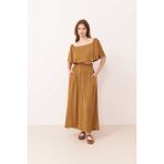 ROMAN Düğme Detaylı Beli Lastikli Saten Midi Etek Bal Y2415029_225 - 38
