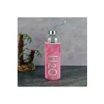 Romans Borosilikat H20 Desenli Peluş Kılıflı Cam Matara Pembe 600 ml