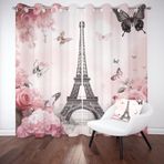 Romantic Paris Eyfel Kulesi Karartma Perdeleri 118 x 138 cm 2'li Set, Isı Yalıtımlı Perde Paneli, Yatak Odası, Oturma Odası, Çocuk Odası için Kuşgözü ile, Soğuğa Karşı, Şehir Manzarası, Kelebek Çiçek
